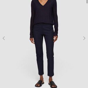 JOSEPH navy high waisted coated straight leg pants